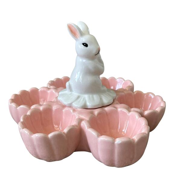 10 STRAWBERRY ST Easter Bunny Ceramic 6 Egg Holder Pink & White Spring NEW - Picture 5 of 10